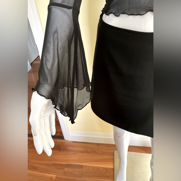Current Mood Black sheer long sleeve top extra long bell sleeves Gothic Emo US M - Picture 7 of 15
